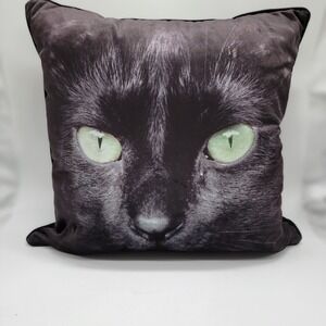 Black Cat Pillow Velvet Fabric Green Eyes 14x14 Zipper Max Studio Spooky Night